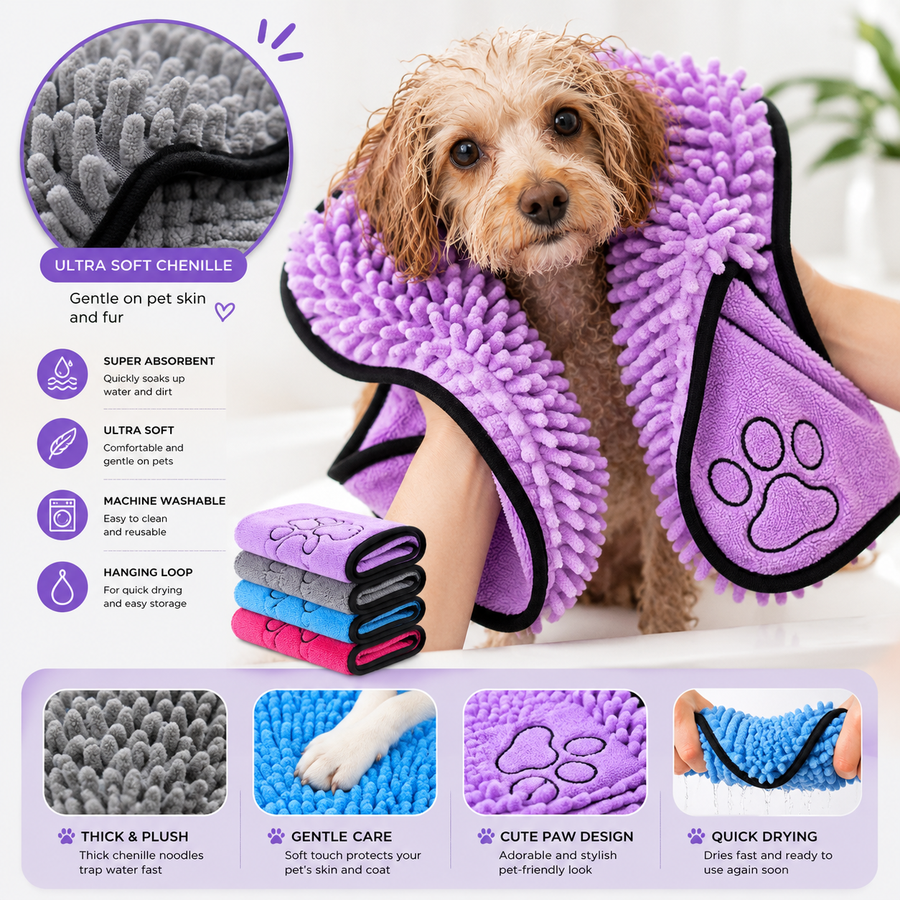 Microfiber grooming towel for dogs after swimming and bathing