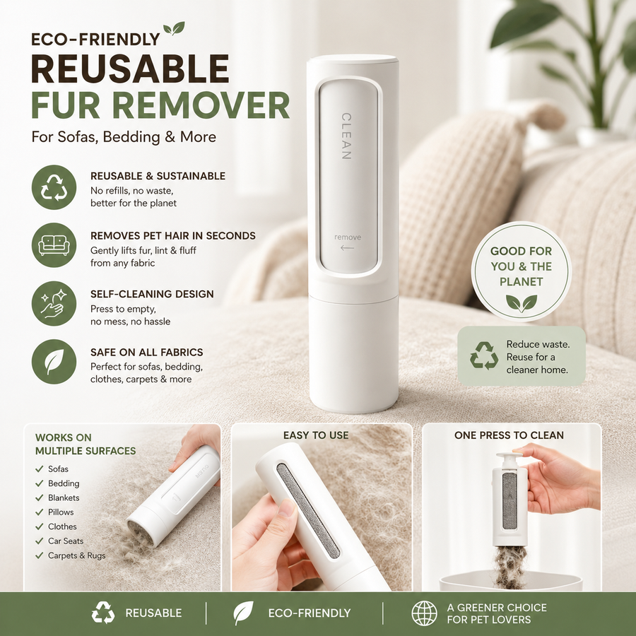 Portable lint roller removing pet hair from fabric surfaces