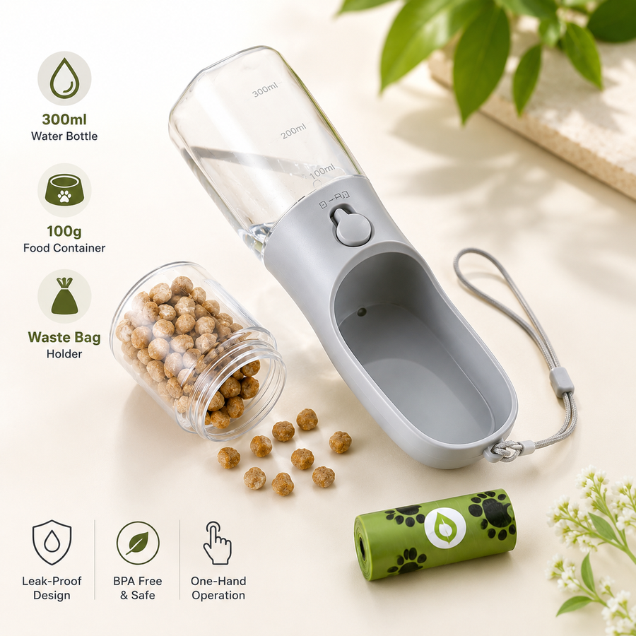 Leak-proof pet water bottle for walking, hiking, and travel