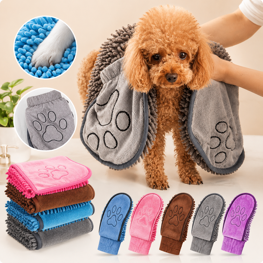 Fast drying pet towel with double pocket hand design