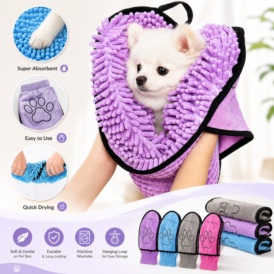 Soft chenille dog towel for quick drying after bath