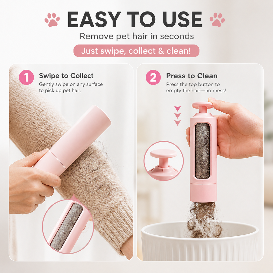 Self-cleaning pet hair remover brush for furniture and clothing