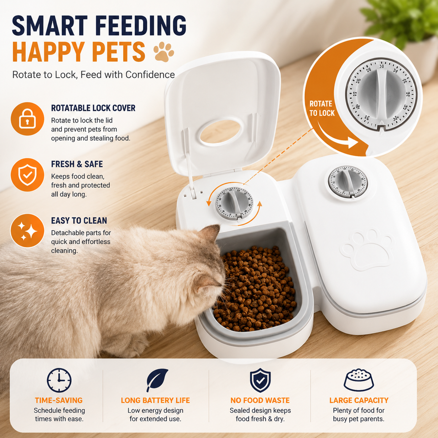 Easy-to-clean pet feeder with stainless steel feeding bowl